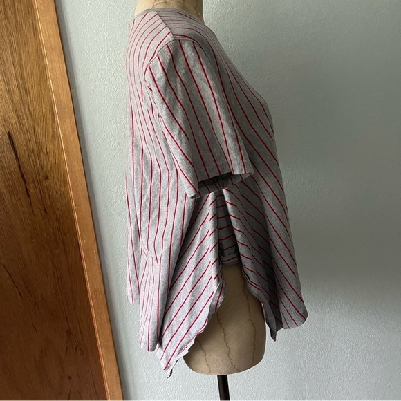 OPENING CEREMONY sz L Gray Tee Flowy Sides Red Stripe - Picture 4 of 10